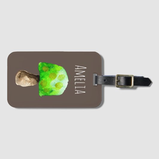 Étiquette À Bagage Champignon vert aquarelle champignons mignons (Devant Horizontal)