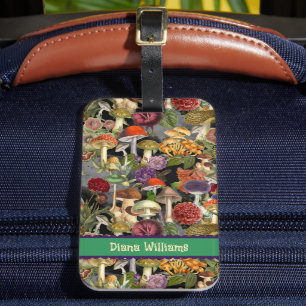 Étiquette À Bagage Champignons de champignons mignons jardin gris