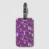 Étiquette À Bagage Champignons floraux Vibrant rose, violet et noir (Devant Vertical)