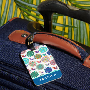Étiquette À Bagage Chanter Bird et Mandala Folk Motif Personnalisé