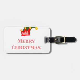Étiquette À Bagage Chapeau rouge vert joyeux Noël ajouter nom texte n