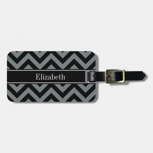 Étiquette À Bagage Charbon noir LG noir Chevron Nom noir Monogramme (Devant horizontal)