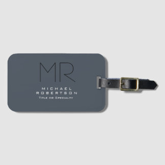 Étiquette À Bagage Charme Moderne Monogramme Gris Propre