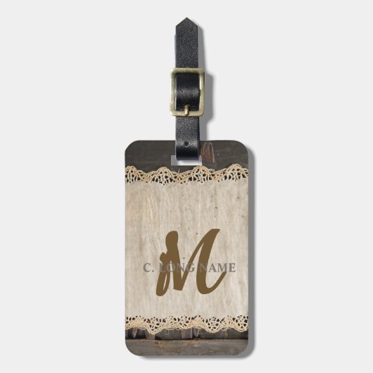 Étiquette À Bagage Charme rustique Burlap & Lace Barn Wood QR Code (Devant Vertical)