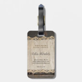 Étiquette À Bagage Charme rustique Burlap & Lace Barn Wood QR Code (Dos Vertical)