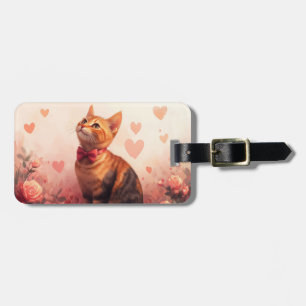 Étiquette À Bagage Chat Abyssin avec des Roses - Saint-Valentin