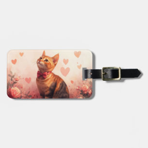 Étiquette À Bagage Chat Abyssin avec des Roses - Saint-Valentin