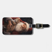 Étiquette À Bagage Chat abyssinien avec Noël Festif du Père Noël (Devant horizontal)