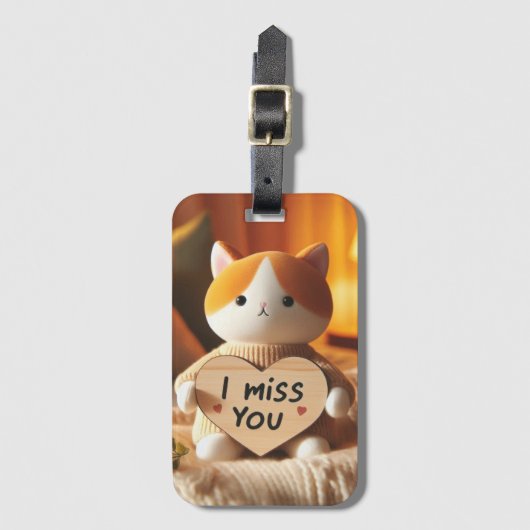 Étiquette À Bagage Chat adorable peluche avec message de coeur (Devant Vertical)