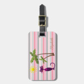 Étiquette À Bagage Chat adorable, Soleil, Palmiers Sur Bande (Devant Vertical)