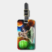 Étiquette À Bagage Chat Alien dans la soucoupe de l'ufo (Devant Vertical)