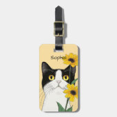 Étiquette À Bagage Chat aux Tournesols (Devant Vertical)