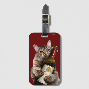 Étiquette À Bagage Chat Avec Bouteille De Vin