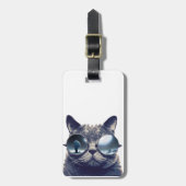 Étiquette À Bagage Chat avec des lunettes de soleil (Devant Vertical)