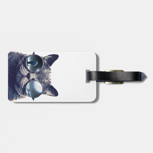 Étiquette À Bagage Chat avec des lunettes de soleil (Dos horizontal)