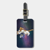Étiquette À Bagage Chat avec une planète et manger une pizza (Devant Vertical)