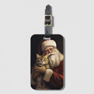 Étiquette À Bagage Chat Bengal avec le Père Noël Festif de Noël