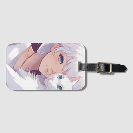 Étiquette À Bagage Chat blanc (Devant Horizontal)