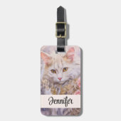 Étiquette À Bagage Chat blanc élégant en or et diamants (Devant Vertical)