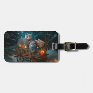 Étiquette À Bagage Chat Bleu Russe Sleigh Neigeux Décor Noël