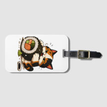 Chat calico grincheux amateur de sushi
