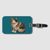 Étiquette À Bagage Chat calicot de style antique fin (Devant Horizontal)