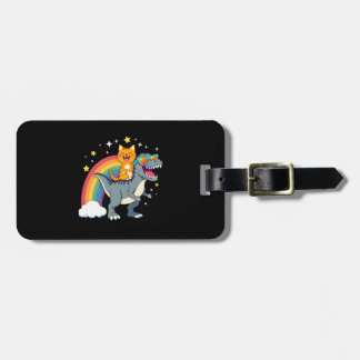 Étiquette À Bagage Chat chevauchant un dinosaure T-Rex chaton arc-en-