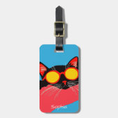 Étiquette À Bagage Chat Cool aux Lunettes de Soleil (Devant Vertical)