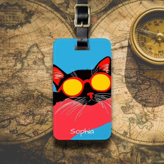 Étiquette À Bagage Chat Cool aux Lunettes de Soleil