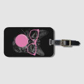 Étiquette À Bagage Chat cool avec lunettes roses et gomme à bulles (Devant Horizontal)
