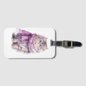 Étiquette À Bagage Chat Cosy Écharpe violette hiver (Devant Horizontal)