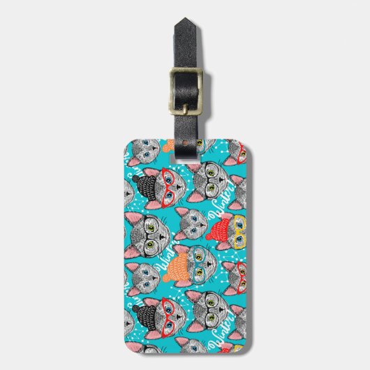 Étiquette À Bagage Chat dans le casquette (Devant Vertical)