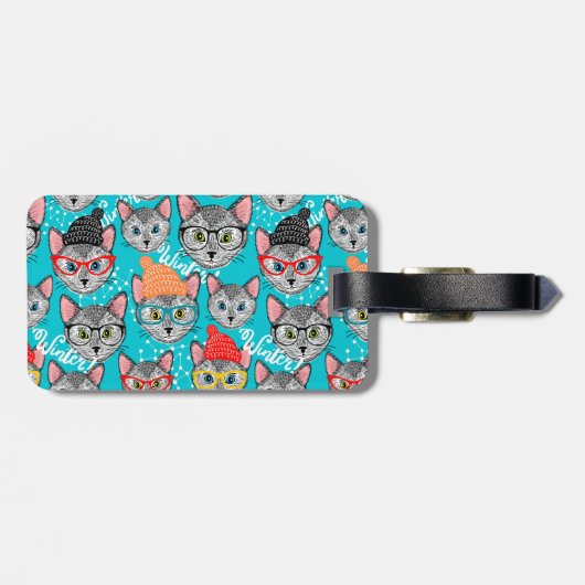 Étiquette À Bagage Chat dans le casquette (Dos horizontal)