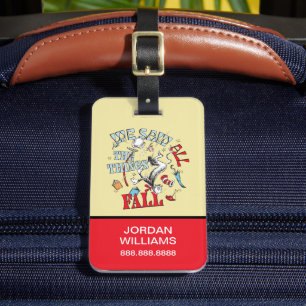 Étiquette À Bagage Chat dans le Casquette   Nous avons vu tout tomber