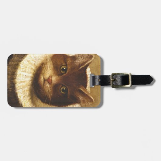 Étiquette À Bagage Chat Dans Un Ruff Cute Art Victorien Peinture Vint (Devant horizontal)