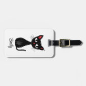 Étiquette À Bagage Chat de dessin animé mignon noir du milieu du sièc (Devant horizontal)