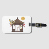 Étiquette À Bagage Chat de lune chinois de la mi-automne dans pavillo (Devant Horizontal)