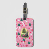 Étiquette À Bagage Chat de Noël rose (Devant Vertical)