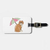 Étiquette À Bagage Chat de plage avec parapluie rose et vert (Devant horizontal)