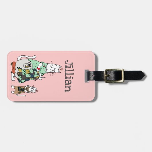 Étiquette À Bagage Chat de surface blanc rose (Devant horizontal)