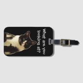 Étiquette À Bagage Chat drôle "Qu'est-ce que vous regardez ?" Slogan (Devant Horizontal)