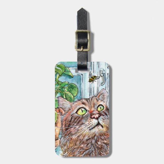 Étiquette À Bagage Chat et abeille (Devant Vertical)