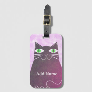 Étiquette À Bagage Chat gras noir rose aquarelle nom personnalisé