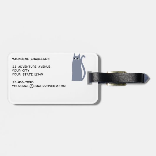Étiquette À Bagage Chat gris amusant (Dos horizontal)