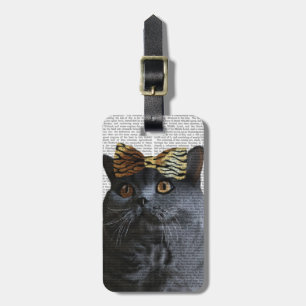 Étiquette À Bagage Chat gris avec l'arc de léopard