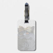 Étiquette À Bagage Chat gris avec l'arc de léopard (Dos Vertical)