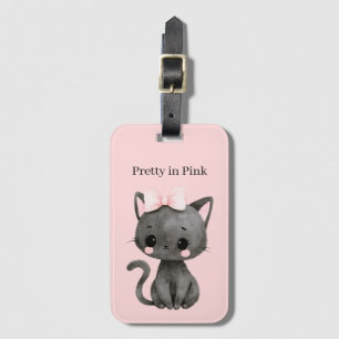 Étiquette À Bagage Chat joli en rose