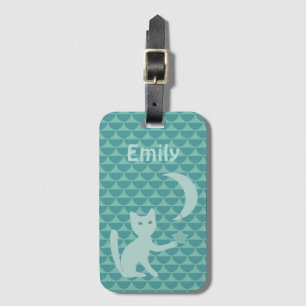 Étiquette À Bagage Chat Jouer avec Lune et Star Turquoise Personnalis