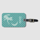 Étiquette À Bagage Chat Jouer avec Lune et Star Turquoise Personnalis (Devant Horizontal)
