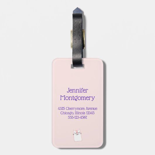 Étiquette À Bagage Chat Kitty à couchage rose mignon (Dos Vertical)